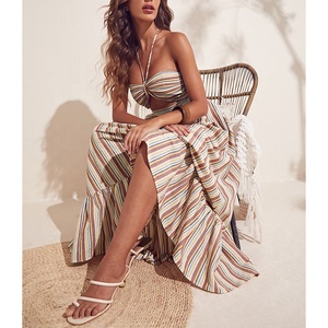 Abiti da sole MANNI 2021 donna con dettagli ritagliati con orlo a righe abito Vestido Boho Halter Bangkok - Product Image 2