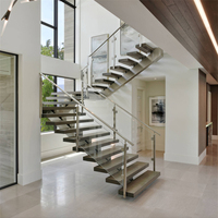 Escalier droit à poutre simple, moderne et minimaliste, avec poutre de support métallique, balustrade simple, marches en bois massif, pour intérieur, écologique