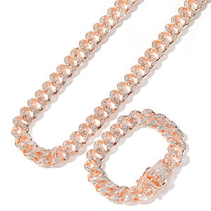 بيع بالجملة رخيصة الهيب هوب مغني الراب المجوهرات وارتفع الذهب مثلج من الكريستال 13 الماس وصلة كوبية قلادة سوار مجموعة قلادة - Product Image 3