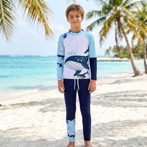 Traje de <span class=keywords><strong>Baño</strong></span> para Niños, Manga Larga, <span class=keywords><strong>Protección</strong></span> <span class=keywords><strong>Solar</strong></span> UPF50+, Conjunto de Dos Piezas con Dibujos Animados, Traje de <span class=keywords><strong>Baño</strong></span> para Niños de 2 a 10 Años, Ropa de Playa Personalizada - Product Image 2