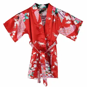 Jubah Mandi Kimono Anak-anak Musim Panas, Jubah Mandi Kimono Bunga Pengiring Pengantin Anak Perempuan, Gaun Malam Anak-anak Sutra, Jubah Merak Musim Panas