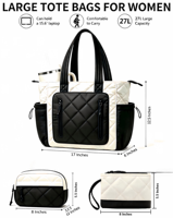 Sac fourre-tout matelassé léger pour femme, en polyester imperméable, avec fermeture éclair, pour ordinateur portable 15,6 pouces, idéal pour le travail, l'école et les voyages