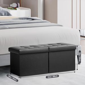 Banc de rangement rectangulaire en cuir noir pouf jouet boîte de rangement <span class=keywords><strong>lit</strong></span> stockage à la maison - Product Image 6