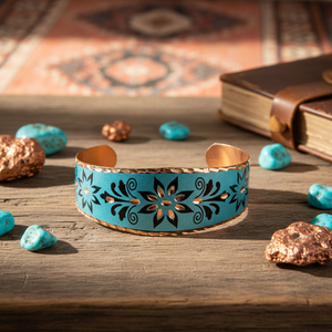 Turquoise Hand Made Designed Turkish <b>Copper</b> <b>Bracelet</b> - Product Image 4
