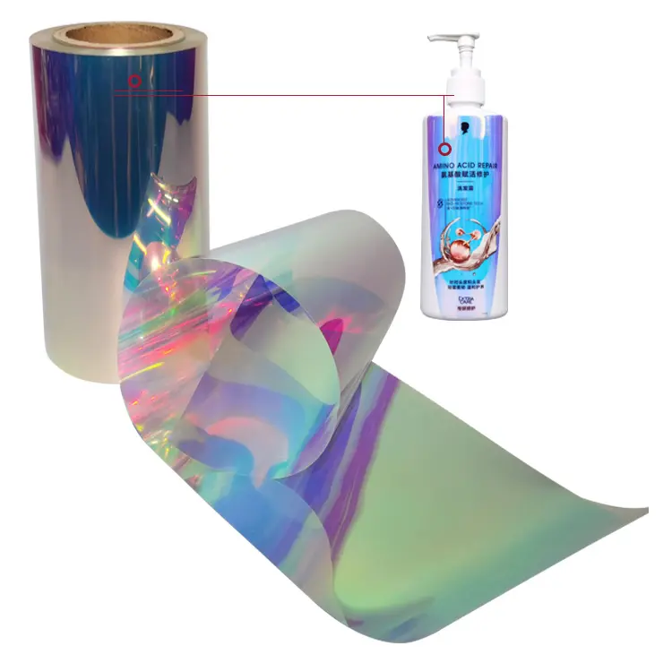 Premium Transparent Holo graphic Shampoo Etiketten Hologramm Klare Aufkleber Material Rainbow Holo graphic Packaging Label Roll Jumbo