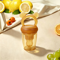 Anneau de dentition pour bébé fruits et légumes avec chaîne anti-chute en silicone, motif dessin animé, pochette à secouer et à presser pour aliments solides dès 6 mois