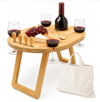 Table de pique-nique pliante ovale moderne en bambou avec rangement pour vin, idéale pour le camping et le jardin