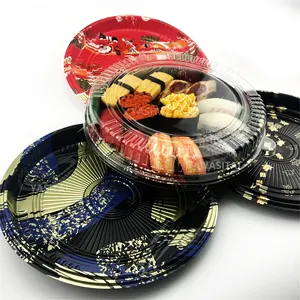 Custom Print Japanese Sushi Black Restaurant Frosted Rectangular Melamine Plates With Lid