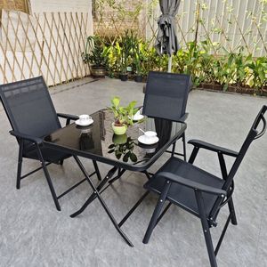 Meubles de jardin, chaise pliante portable, table en verre trempé, mobilier d'extérieur pour balcon, salon de thé, cour - Product Image 5