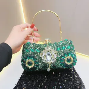 Bolso de transporte para fiesta de diamantes 2024, bolso de mano de noche, bolso de hombro con cadena de Metal de moda Popular, bolso de diamantes de imitación hecho a mano