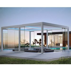Toit rétractable automatique Pergola en aluminium blanc Salon de <span class=keywords><strong>piscine</strong></span> Porte coulissante en verre sans cadre Gazebo Bioclimate - Product Image 2