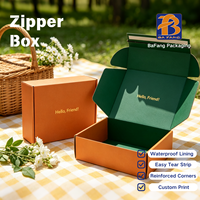Boîte en carton ondulé auto-érectible avec fermeture éclair, doublure en éponge recyclable, pelliculage mat, revêtement UV, emballage à languette pour cadeaux et plats à emporter