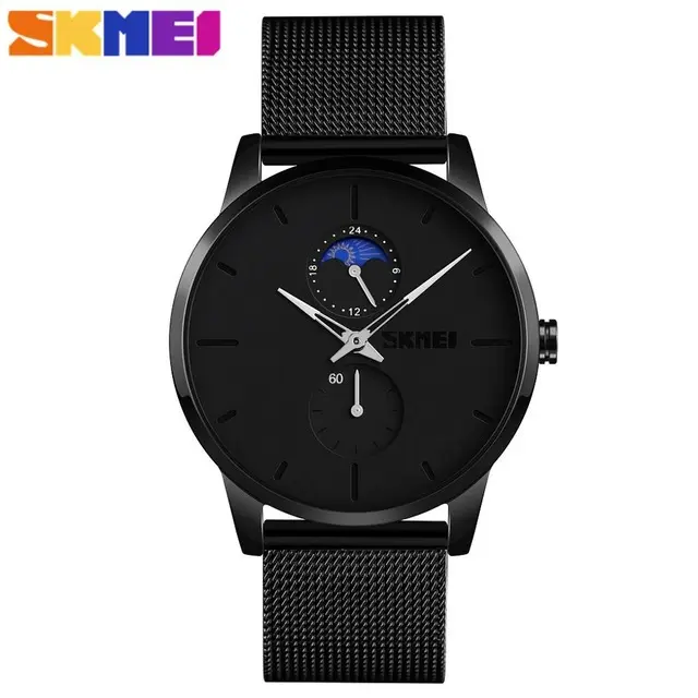 SKMEI jam tangan kuarsa untuk pria, arloji jaring autentik modis 9208, jam tangan bisnis minimalis tahan air 24 jam untuk pria