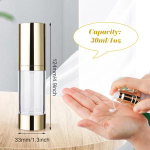 15-50ml Skincare Cream Lotion Gold Silver Transparent Airless Piston-Push Emulsion Pump <b>Plastic</b> <b>Bottles</b> <b>Empty</b> Skin Care Serum - Product Image 3