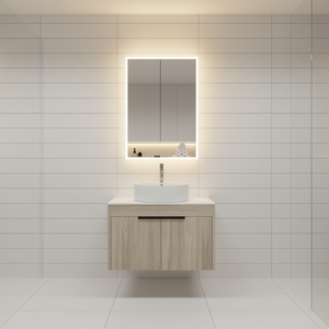 Modern Bathroom Vanity 30 Inch White Oak <b>Wall</b> Mounted With Ceramic Basin Set Soft Close Door <b>Mirror</b> Included - Product Image 2