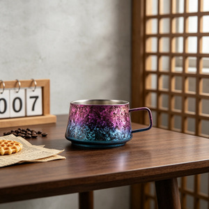 Pure Titanium Coffee <b>Mug</b> 200ml <b>Double</b> <b>Wall</b> Insulated With Handle Gold Purple Gradient For Tea And Coffee - Product Image 3