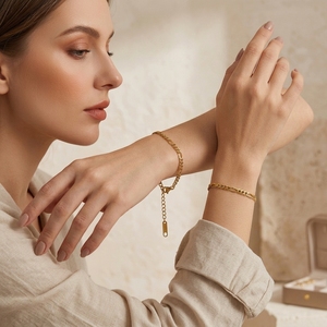 <span class=keywords><strong>Bracciale</strong></span> DIY in Acciaio Inossidabile Placcato Oro 18K PVD Sottovuoto, Antiossidante e Impermeabile, con Catena a Maglie Piatti Stile <span class=keywords><strong>Serpente</strong></span>, Cubano e Bambù, per <span class=keywords><strong>Donna</strong></span> e Uomo - Product Image 2