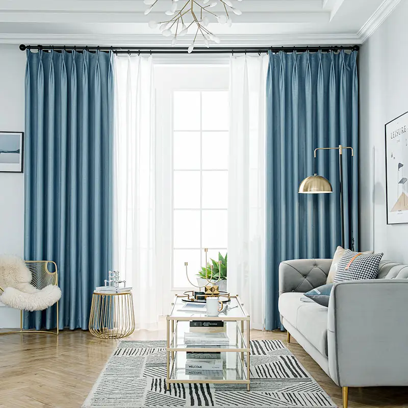 Modern Blue Curtains Blackout Room Darkening Fabric Curtains for Living Room Blackout Curtains