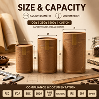 Caja de Cilindro Biodegradable para Empaque de Café en Tubo de Papel Kraft Personalizado OEM con Revestimiento de Papel de Aluminio, Certificación FSC, FDA y BRC