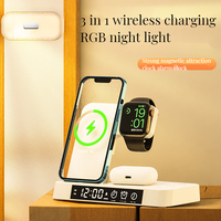 Lampe d'horloge de table pour montre Airpods chargeur de téléphone portable horloge de bureau numérique Reloj chargeur sans fil 3 en 1