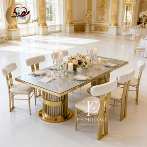 Luxury Modern Romantic&Elegant Gold Stainless Steel Rectangular Customized Outdoor Home Wedding & Hotel Dining <b>Table</b> Set - Product Image 2