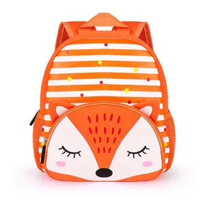 定制可爱橙色狐狸氯丁橡胶背包学步儿童儿童小学生卡通图案女童书包