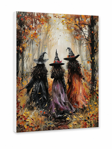 Art mural « Trois Sorcières Forêt d'Automne » – Toile encadrée « Filles Sorcières Gothiques dans les Bois d'Automne » – Décoration d'Halloween pour Chambre et Maison - Product Image 2