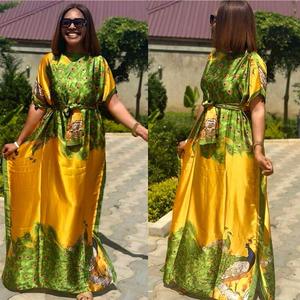 New Fashion African Dress Satin Print Langes Kleid Mit Schal Plus Size Afrikanische Kleider Kaftan - Product Image 2