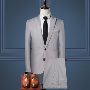 Conjunto de <span class=keywords><strong>Traje</strong></span> de 2 Piezas para <span class=keywords><strong>Hombre</strong></span>, Corte Entallado, Color Sólido, Formal, para Oficina, Boda, Novio, Esmoquin, Banquete, Ropa Casual de Negocios - Product Image 2