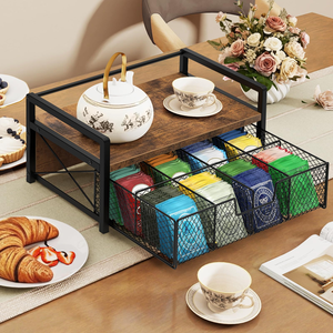 Organisateur de sachets de thé en bois avec tiroir et boîte de rangement à 8 compartiments, coffre de rangement pour thé, conteneur pour comptoir de cuisine - Product Image 5