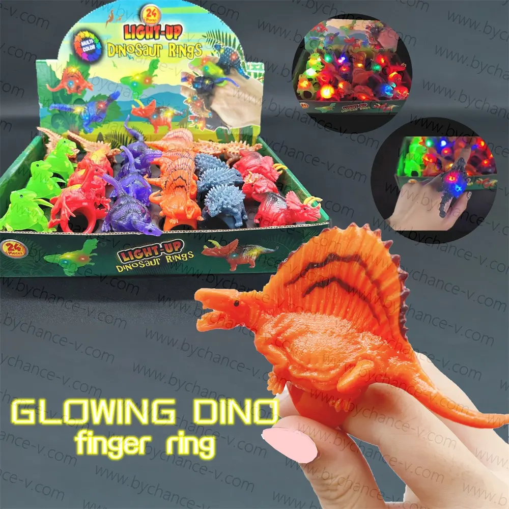 LED party supplies glowing in the dark flashing dinosaur finger ring luminous costume jurassic dino toy for kids party favors