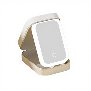 Smart Home Square Desktop Cosmetic <b>Mirror</b> LED Light USB Rechargeable Natural Light <b>Foldable</b> Silver Finish Multi-color - Product Image 1