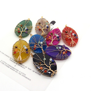 Vente en gros d'agate colorée Slice7Chakra <span class=keywords><strong>Pierres</strong></span> Perles <span class=keywords><strong>Arbre</strong></span> <span class=keywords><strong>de</strong></span> <span class=keywords><strong>Vie</strong></span> Charme Pendentif Fil <span class=keywords><strong>de</strong></span> Laiton Enroulé Pierre Semi-Précieuse Naturelle Artisanat - Product Image 6