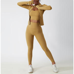 Conjunto Deportivo Personalizado Nuevo de Spandex de Cintura Alta para Yoga para <span class=keywords><strong>Mujer</strong></span> con Chaqueta de Gimnasio sin Costuras de Manga Larga - Product Image 5