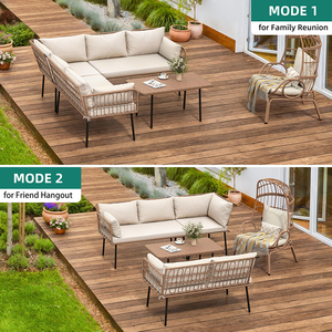Dwoo Venta al por mayor Balcón al aire libre Bistro Beige Sofá Silla Mesa Ocio 4 piezas Rattan Terraza Muebles Set - Product Image 5