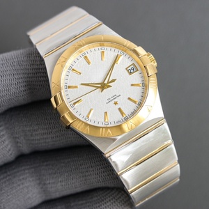 Montre pour homme Omegaes haut de gamme et luxueuse, mouvement mécanique automatique, bracelet en acier inoxydable, cadran à motif soleil doré - Product Image 6