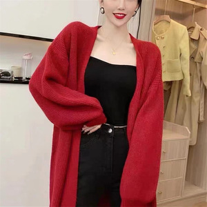Kardigan Rajut Wanita Gaya Korea Warna Solid Lembut Model Baru Musim Gugur Awal, Longgar Elegan Kerah V Halter Berenda - Product Image 2