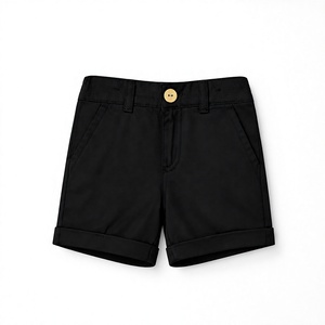 BOHOPANNA Pantalones cortos de algodón negros para niños, cintura media, cierre con botones, color sólido, pantalones de verano para ocio con bolsillos laterales - Product Image 5