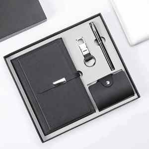 Custom Diary A5 Blue Leather <b>Journal</b> Luxury Corporate Men Gift Set 4 in 1Promotional Items Notebook/Pen/Cardholder/Keychain - Product Image 4