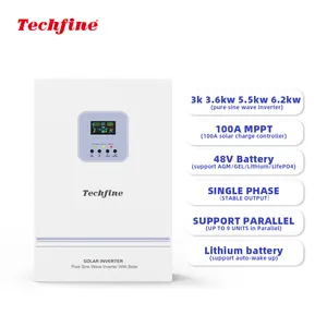 Techfine Off Grid 6.2KW high Frequency Hybrid Solar Inverter 6200w with MPPT Charge Controller For Home