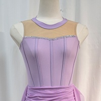 G011 Robe de danse lyrique personnalisée pour filles, couleur lilas clair, avec encolure en maille couleur chair, tenue de danse contemporaine en maille, costume de danse