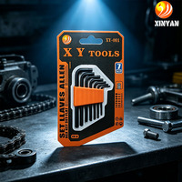 7 Buah Kunci Allen Bentuk L Warna Hitam Oksida Metrik, Baja Karbon, Kepala Torx, Kemasan Blister 3 Lapis, Logo Kustom OEM
