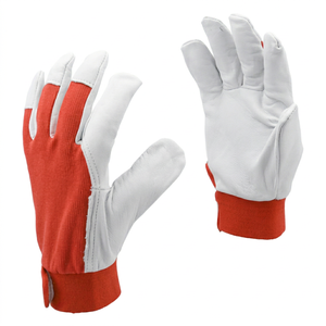 JNA GROUP Leather Work <b>Gloves</b> White <b>Red</b> Knit Wrist Anti-Slip General Purpose Abrasion Resistant Fingertips 7 oz 10 Inch - Product Image 1