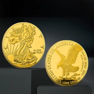 Grosir kustom 40mm patung elang emas Liberty perak disepuh koin koleksi logam dengan kotak plastik