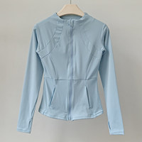 Veste de yoga à manches longues, ajustée, couleur unie, tissu à séchage rapide, vêtements de sport pour femmes