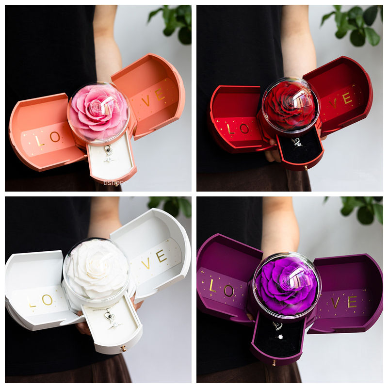 Caja de joyería rosa roja -001