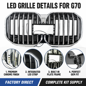 Calandre avant LED à effet lumineux "Majestic Aura" pour <span class=keywords><strong>BMW</strong></span> Nouvelle <span class=keywords><strong>Série</strong></span> <span class=keywords><strong>7</strong></span> G70 <span class=keywords><strong>2023</strong></span>+ Design connecté Calandre chromée Arctic Glow - Product Image 1