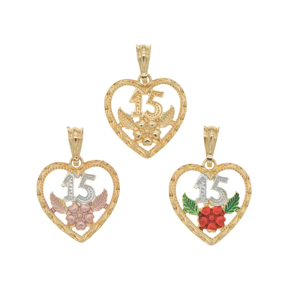 Number 15 heart shaped pendants for jewelry making 18K gold filled pendants and charms