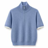 Pull tricoté en mélange de laine à manches courtes, col montant zippé, pour usage décontracté, vente en gros