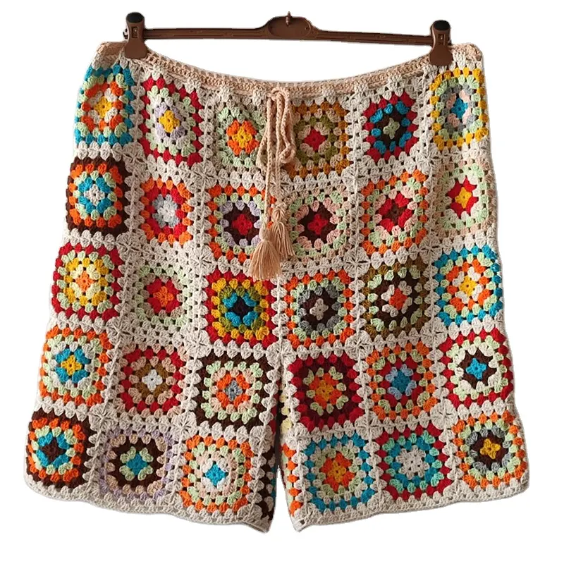 Jacquard Custom Granny Square Häkeln Bunte Strand Urlaub Stil hand gestrickte Shorts